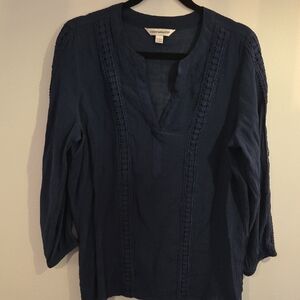 Deep Blue Blouse with Lace Detail